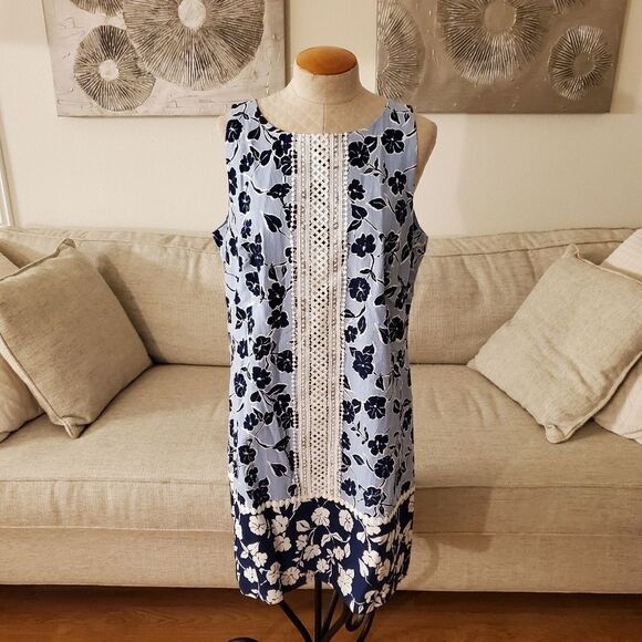 Eliza J Sleeveless Lace Trim Floral Shift Mini - Picture 4 of 13